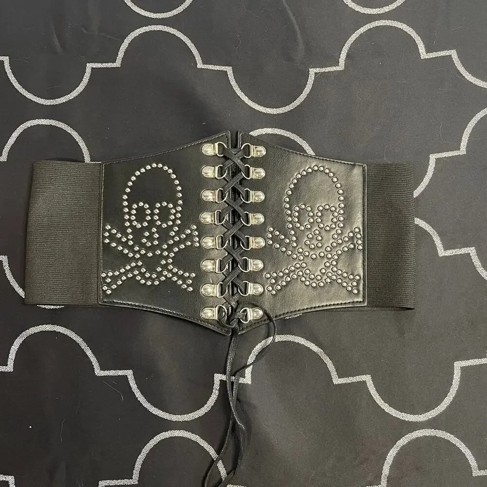 Black Gothic Corset Waist Belt Lace Up Stretch Belt